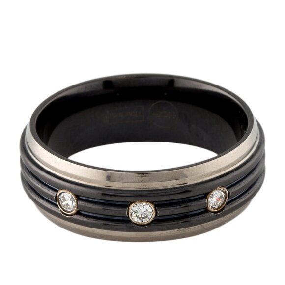 HEARTS ON FIRE TITANIUM & STERLING SILVER 0.18CTWDIAMOND BAND RING